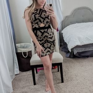 Black, gold & silver sequin mini dress